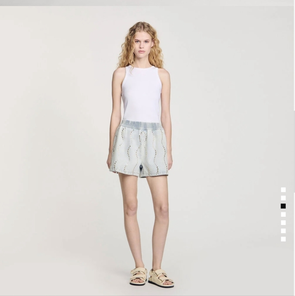 Sandro Light Blue Studded Jean Shorts